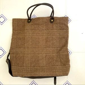 BROOKS BROTHERS brown plaid tote, leather straps